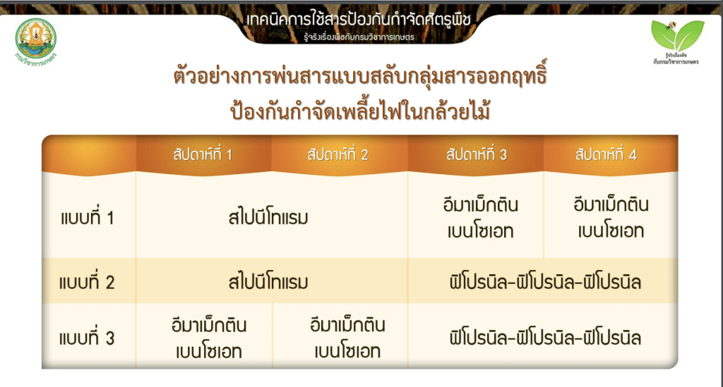 ตัวอย่างการใช้สารป้องกันกำจัดศัตรูพืช
